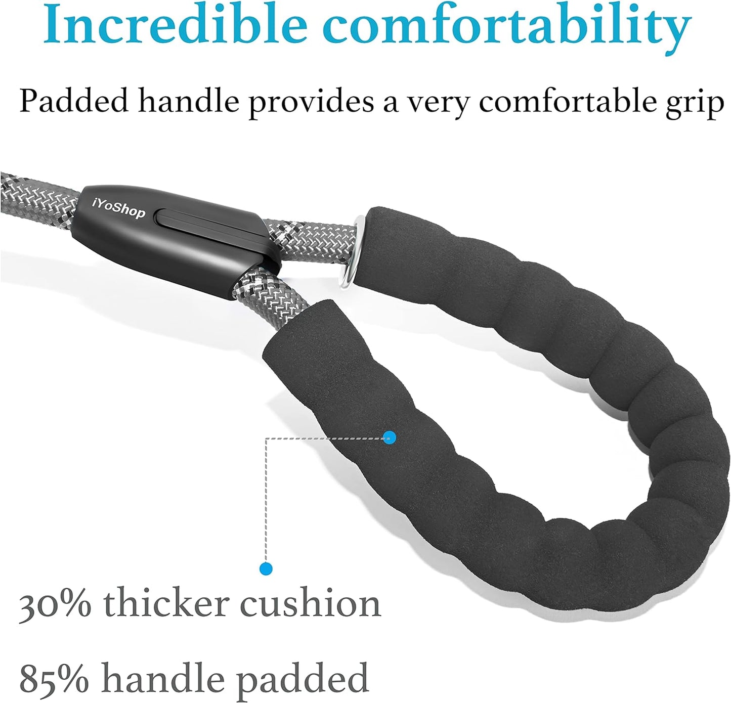 Durable Slip Lead Dog Leash with Padded Handle and Highly Reflective Threads, No Pull Dog Training Leash, (1/2" X 6 FT, Grey).