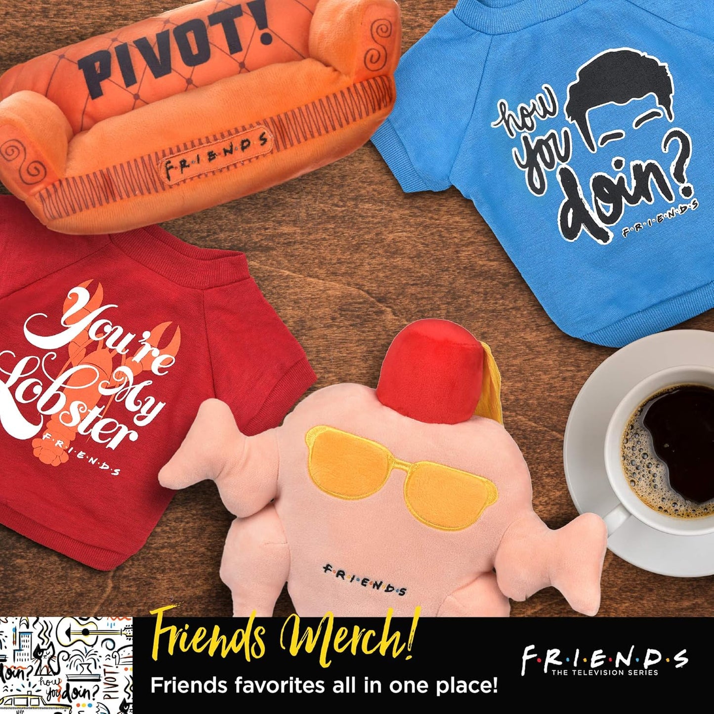 Central Perk Coffee Mug Plush Dog Toy with Rope Handle| Soft Cute Squeaky Toy for All Dogs | Stuffed Dog Toys with Squeaker Noise for Added Fun, Friends Memorabilia.