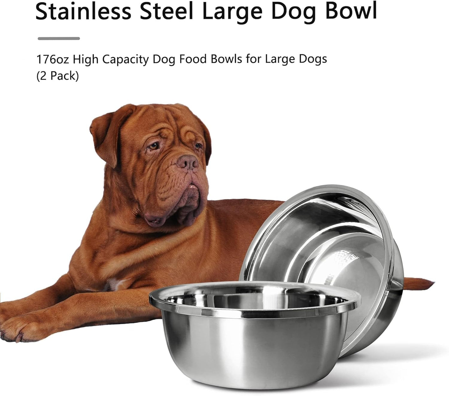 Stainless Steel Large Dog Bowl Set of 2, with 176 Oz (24Cup) High Capacity Metal Dog Food Bowls,Desirable Water and Food Bowls for Large, X-Large, and Giant Dogs,Heavy Duty, Bpa-Free.