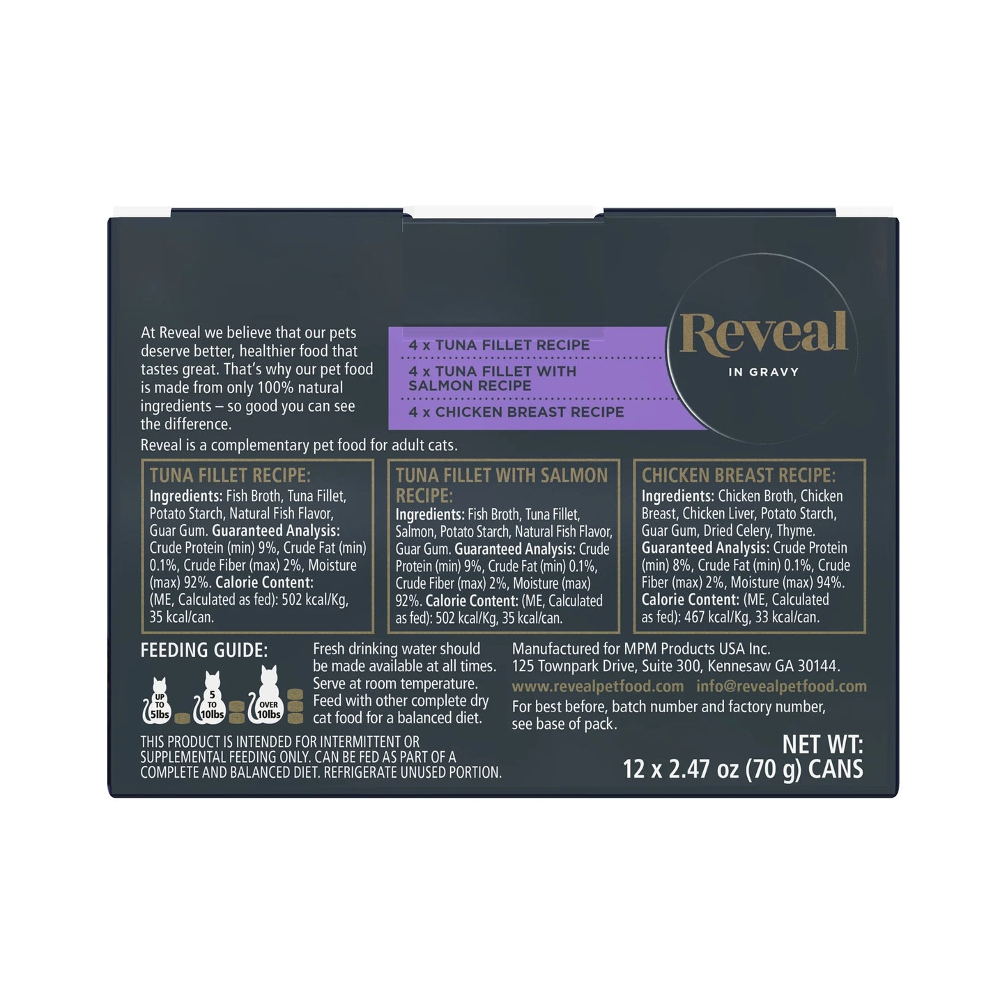 Reveal Natural Wet Cat Food, Fish & Chicken in Gravy Variety Pack, 12 X 2.47 Oz Cans.