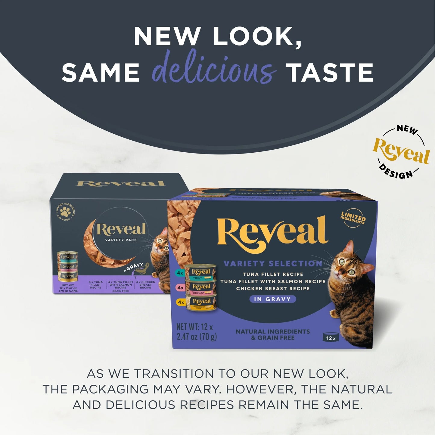 Reveal Natural Wet Cat Food, Fish & Chicken in Gravy Variety Pack, 12 X 2.47 Oz Cans.