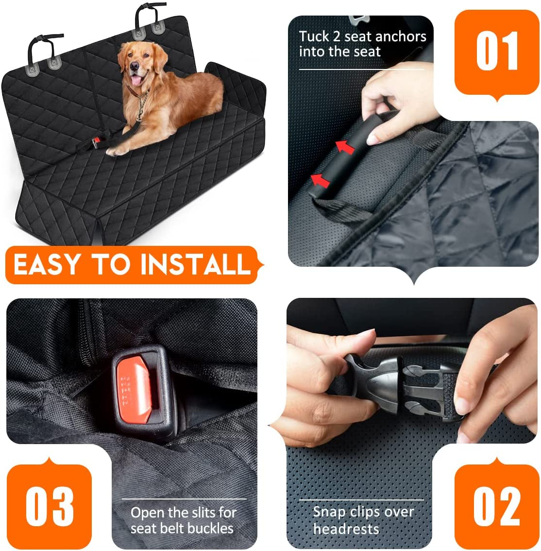Premium Waterproof Dog Car Seat Cover - Non-Slip Back Seat Protector for Cars, Trucks & SUVs - Fits Middle Armrest - Black.