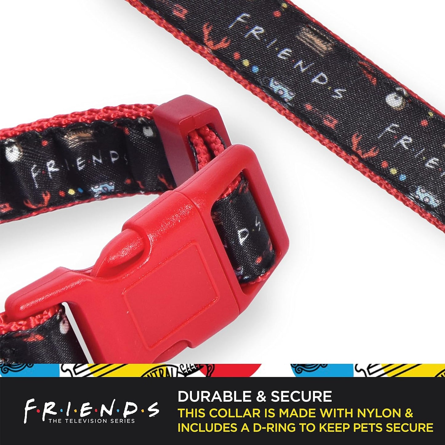 Friends Merch: Iconic TV Show Dog Collar, Black with D-Ring for Medium Dogs.
