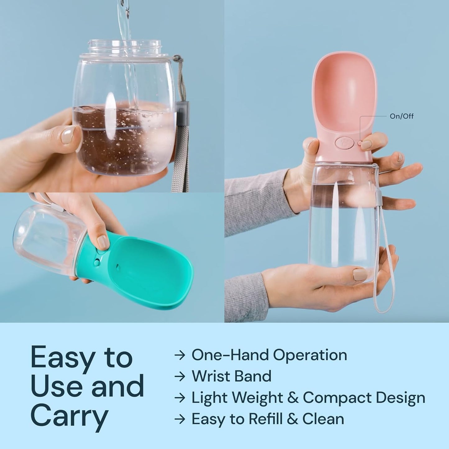 Leak Proof Portable Dog Travel Bottle with Bowl - 19 Oz, Blue - Portable Dog Water Bowl Dispenser - Food Grade Plastic - Pet Water Bottle.