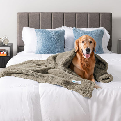 Fluffy Waterproof Dog Blanket for Bed Large Dogs, Soft Warm Pet Sherpa Throw Pee Proof Couch Cover, Reversible Cat Blanket Sofa Crate Kennel Protector, Washable Mat (Taupe Camel, 60X80).