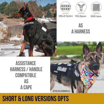 Service Dog Harness, Large Dog Harness Removable Neck Strap Compatible with Assistance Harness & Handle (Black, Short Version).