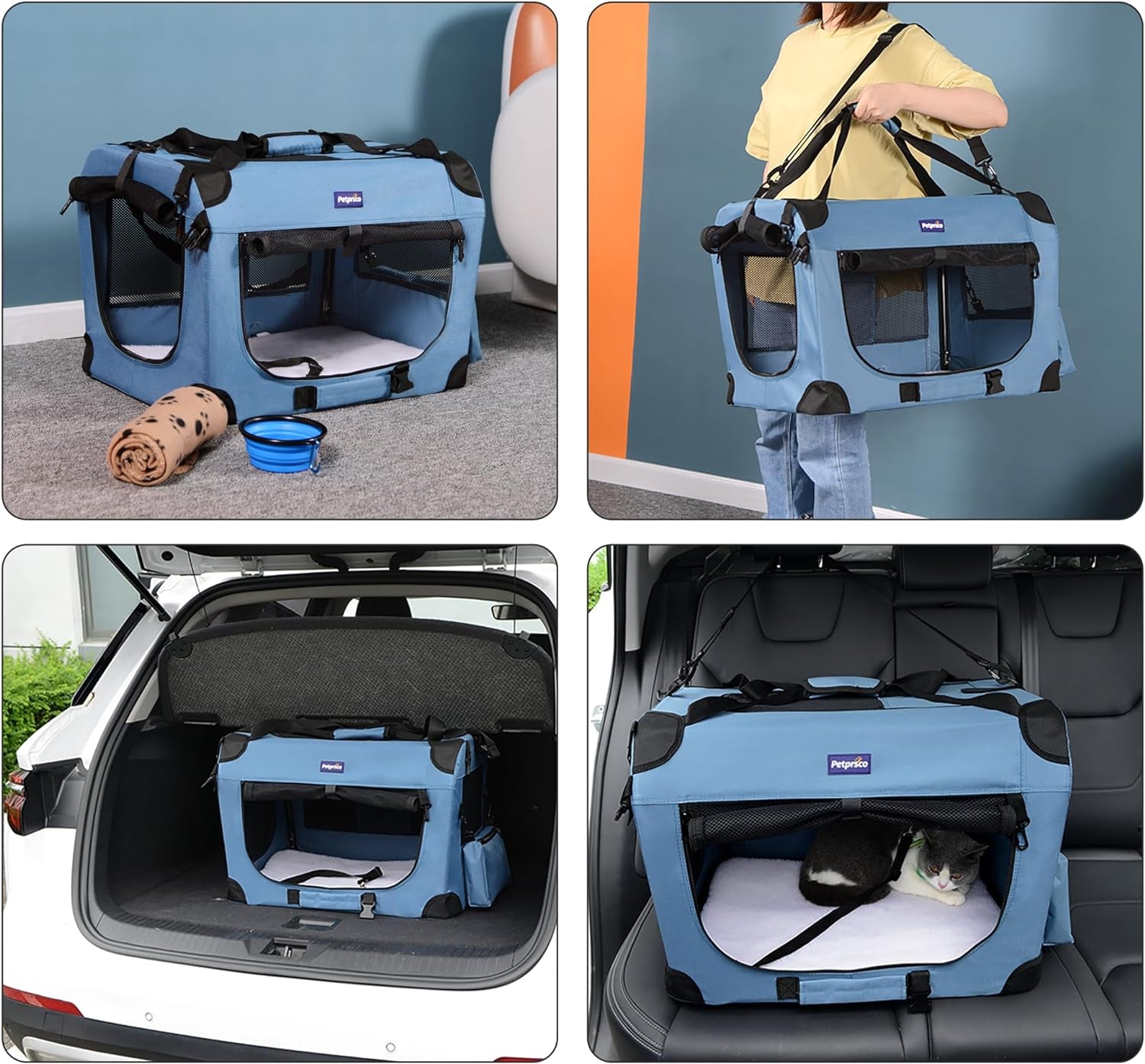 Portable Collapsible Dog Crate, Travel Dog Crate 24X17X17 with Soft Warm Blanket and Foldable Bowl for Large Cats & Small Dogs Indoor and Outdoor.