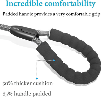 Durable Slip Lead Dog Leash with Padded Handle and Highly Reflective Threads, No Pull Dog Training Leash, (1/2" X 6 FT, Grey).
