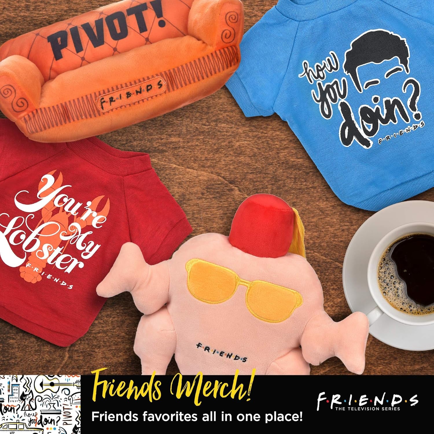 Central Perk Coffee Mug Plush Dog Toy with Rope Handle| Soft Cute Squeaky Toy for All Dogs | Stuffed Dog Toys with Squeaker Noise for Added Fun, Friends Memorabilia.