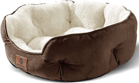 Small Dog Bed for Small Dogs, Cat Beds for Indoor Cats, Pet Bed for Puppy and Kitty, Extra Soft & Machine Washable with Anti-Slip & Water-Resistant Oxford Bottom, Brown, 20 Inches.