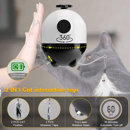 Cat Toys Interactive - 2 in 1 Laser and Cat Feather Toys Kitten Toys, Automatic Cat Toys for Indoor Cats Play Chase Exercise, with 2 Pcs Feather and Streamer Tape Replacements.