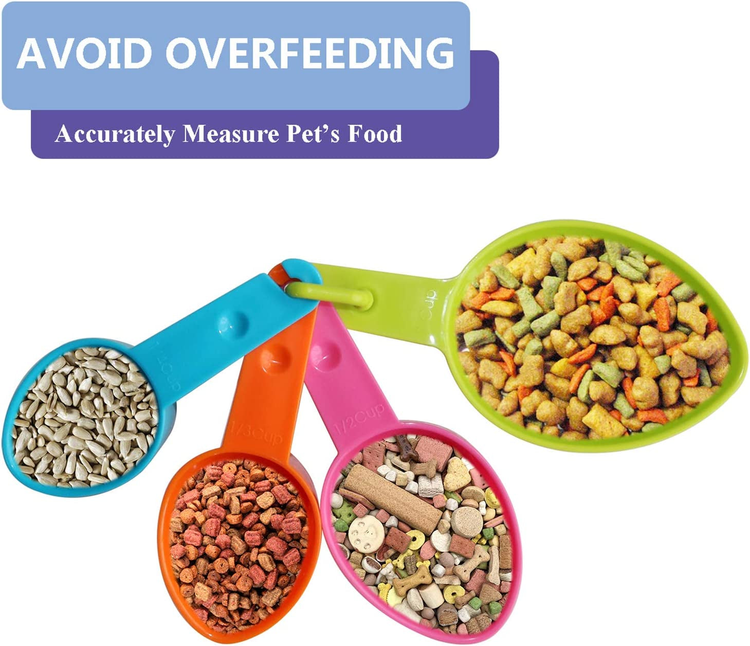 Dog Food Scoop Set of 4 - Plastic Measuring Cups for Dog, Cat and Bird Food (Random Color).