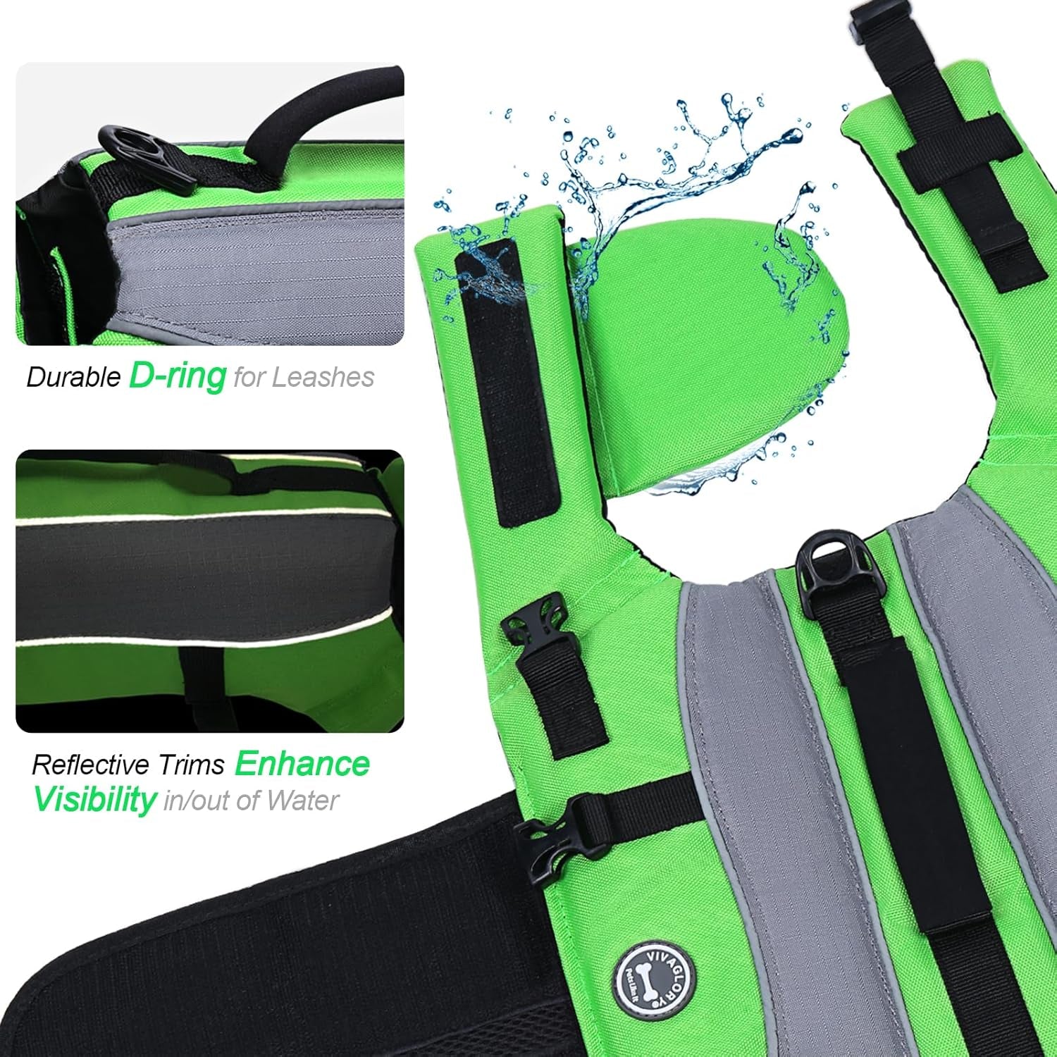 Dog Life Jacket with Removable Front Float, Life Vest for Dogs with Reflective Trims & Extra Padding for Swimming & Boating, Bright Green, S.