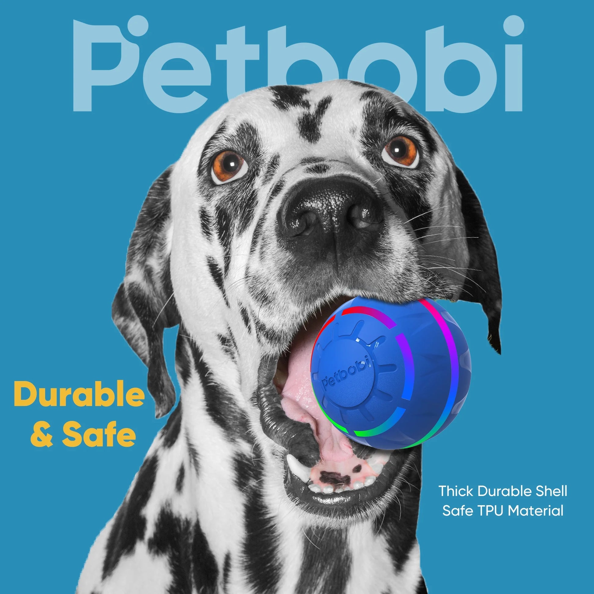 Interactive Toy Dog Ball, Active Rolling Ball for Dogs with Flashing LED Light, Moving Bouncing Toys Ball for Medium or Large Dogs, USB Rechargeable, Blue.