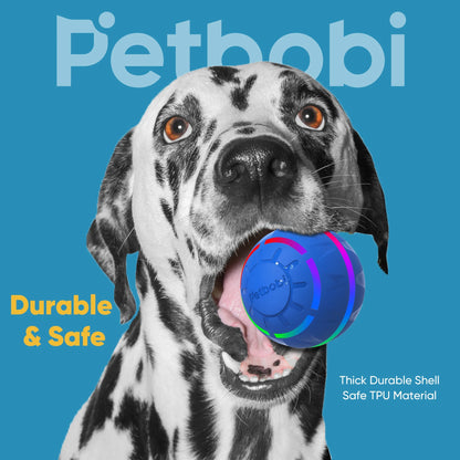 Interactive Toy Dog Ball, Active Rolling Ball for Dogs with Flashing LED Light, Moving Bouncing Toys Ball for Medium or Large Dogs, USB Rechargeable, Blue.