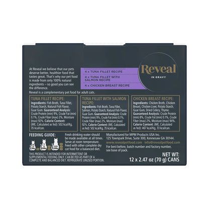 Reveal Natural Wet Cat Food, Fish & Chicken in Gravy Variety Pack, 12 X 2.47 Oz Cans.