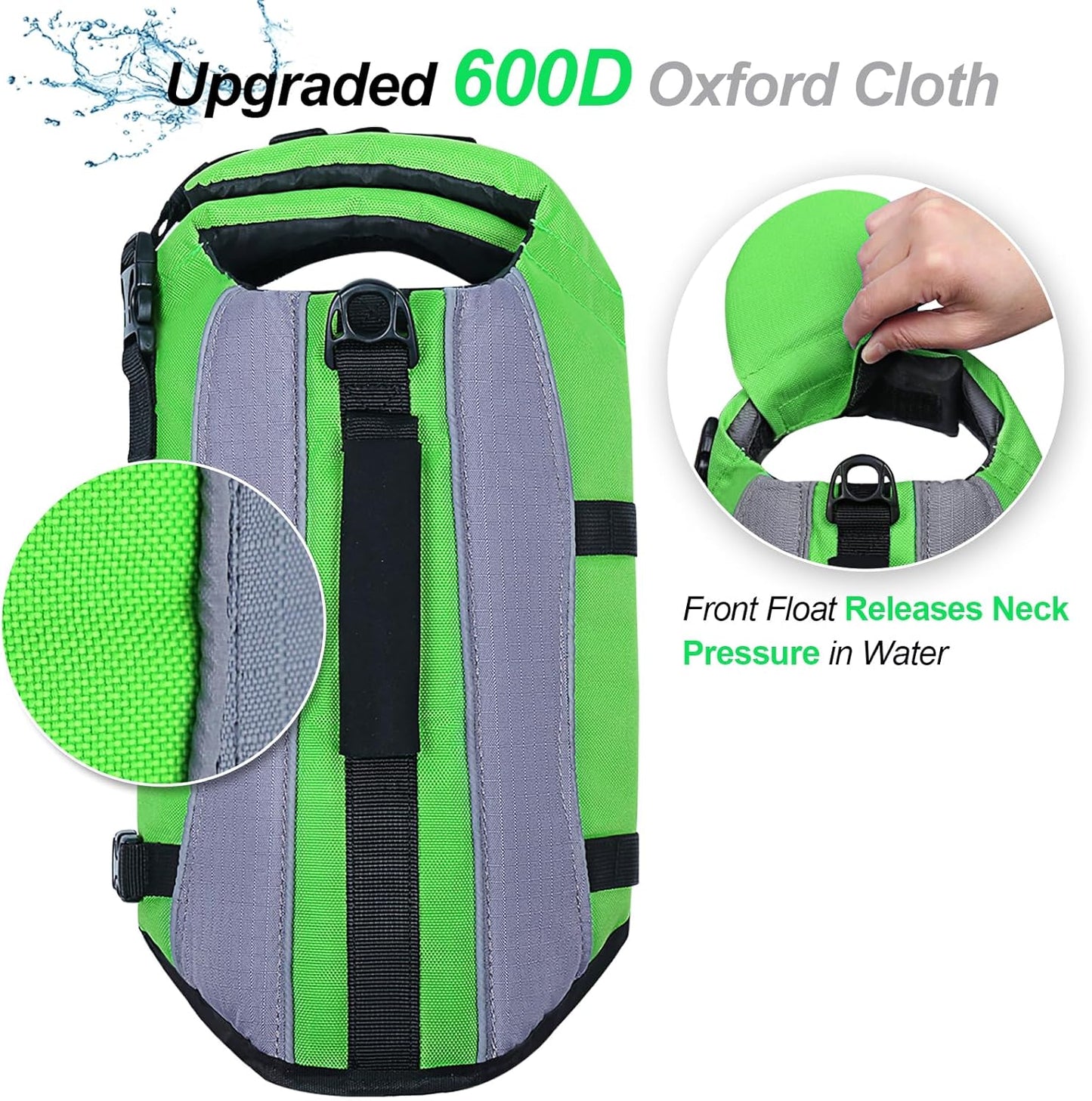 Dog Life Jacket with Removable Front Float, Life Vest for Dogs with Reflective Trims & Extra Padding for Swimming & Boating, Bright Green, S.