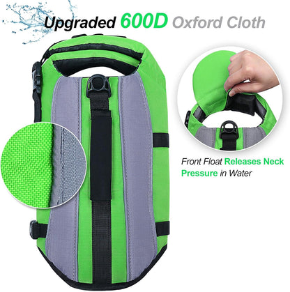 Dog Life Jacket with Removable Front Float, Life Vest for Dogs with Reflective Trims & Extra Padding for Swimming & Boating, Bright Green, S.