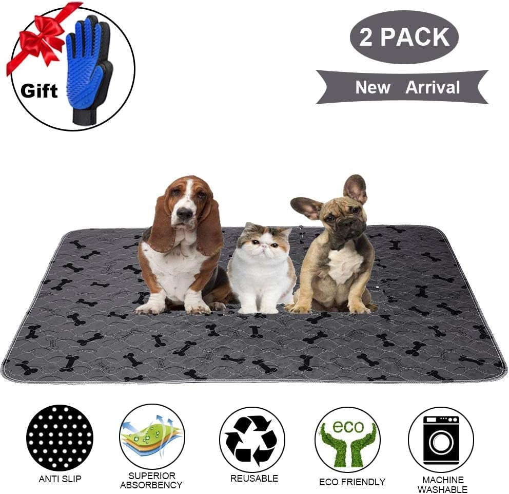 Washable Dog Pee Pads with Free Grooming Gloves,Non Slip Dog Mats with Great Urine Absorption,Reusable Puppy Pee Pads for Whelping,Potty,Training,Playpen.