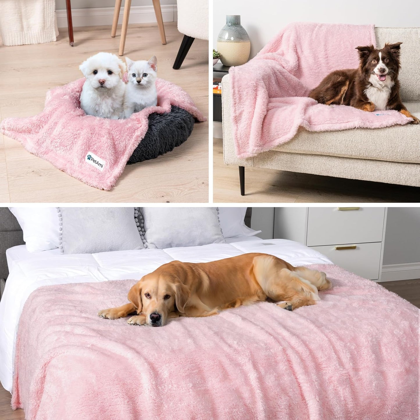 Fluffy Waterproof Dog Blanket for Small Medium Dogs, Soft Warm Pet Sherpa Throw Pee Proof Couch Cover, Reversible Cat Puppy Bed Blanket Sofa Protector, Plush Washable Pad (Pink Blush, 24X32).