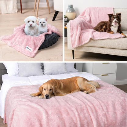Fluffy Waterproof Dog Blanket for Small Medium Dogs, Soft Warm Pet Sherpa Throw Pee Proof Couch Cover, Reversible Cat Puppy Bed Blanket Sofa Protector, Plush Washable Pad (Pink Blush, 24X32).