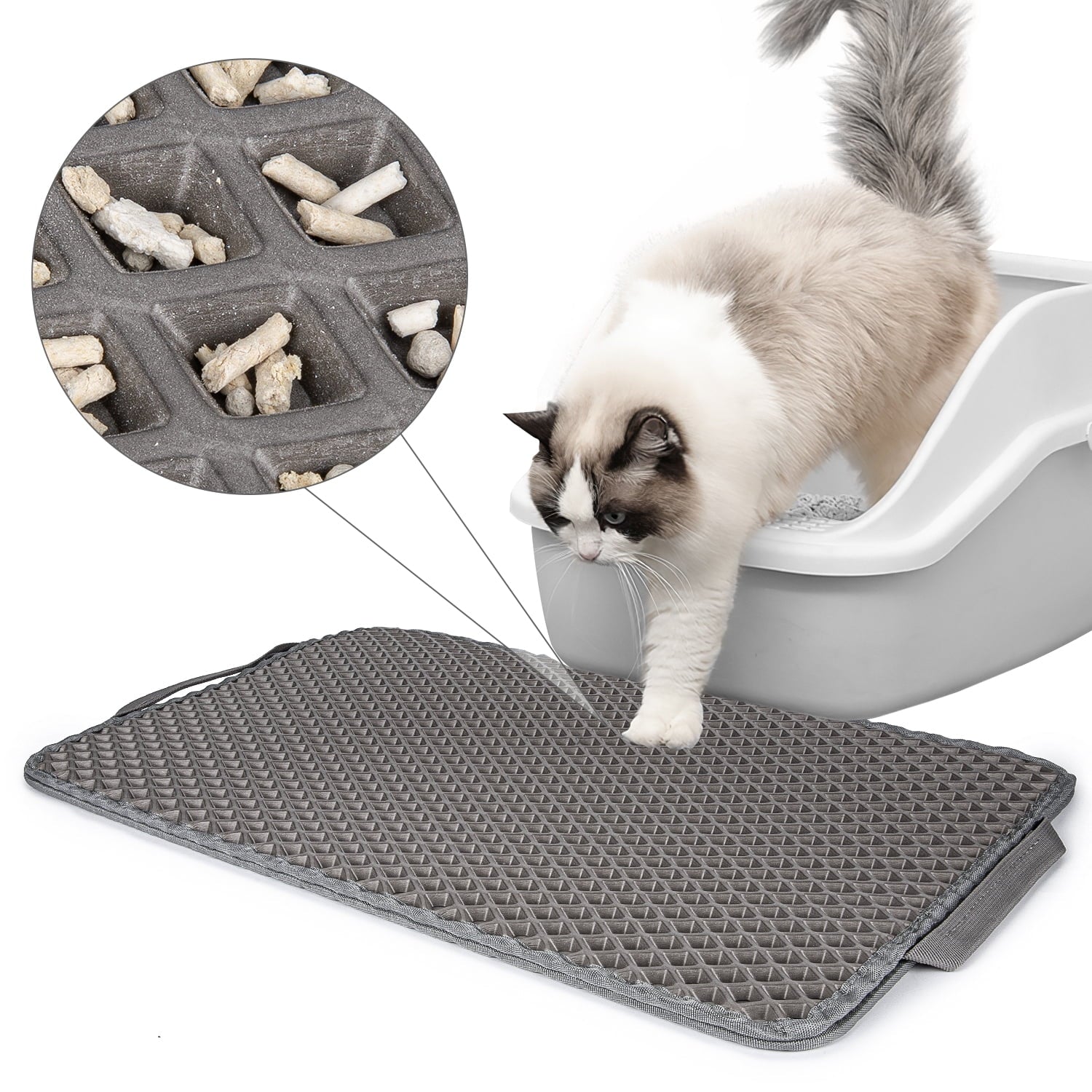 Double Layer anti Tracking Waterproof Cat Litter Trapping Mat Gray.