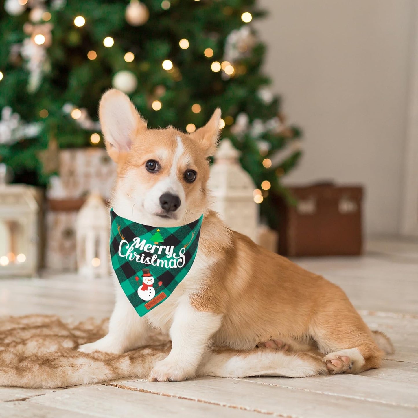 2 Pack Dog Bandana Christmas Classic Plaid Pet Scarf Triangle Bibs Kerchief Merry Christmas Santa Snowman Bandana for Medium Large Dogs Pets (Large).