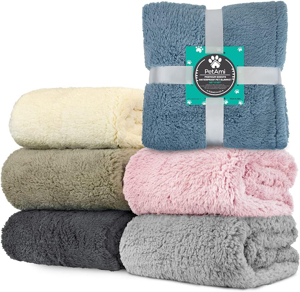 Fluffy Waterproof Dog Blanket for Bed Large Dogs, Soft Warm Pet Sherpa Throw Pee Proof Couch Cover, Reversible Cat Blanket Sofa Crate Kennel Protector, Washable Mat (Taupe Camel, 60X80).