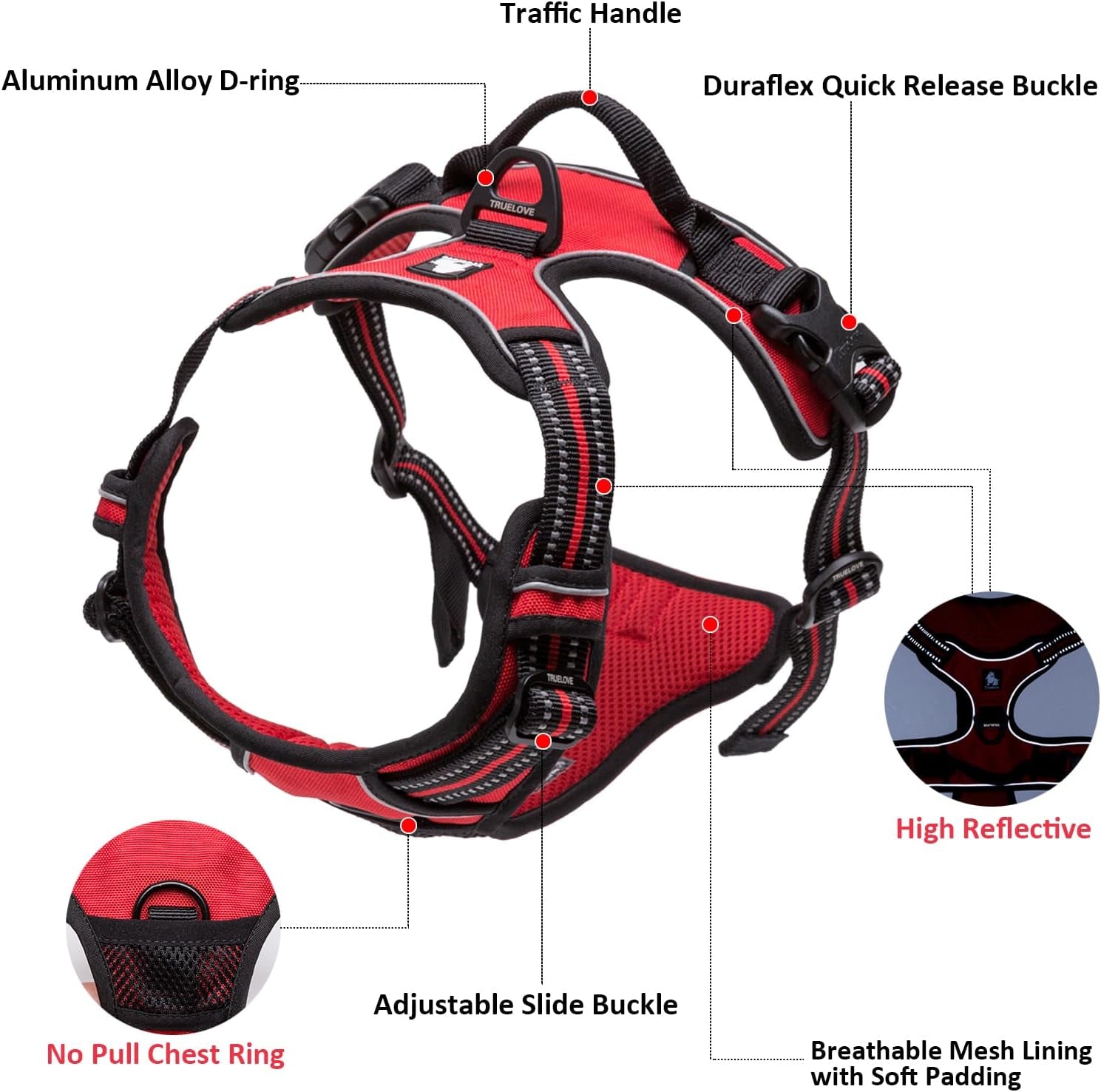 Truelove Adjustable No-Pull Dog Harness Reflective Pup Vest Harnesses Comfortable Control Brilliant Colors Tlh5651(Blue,Xs).