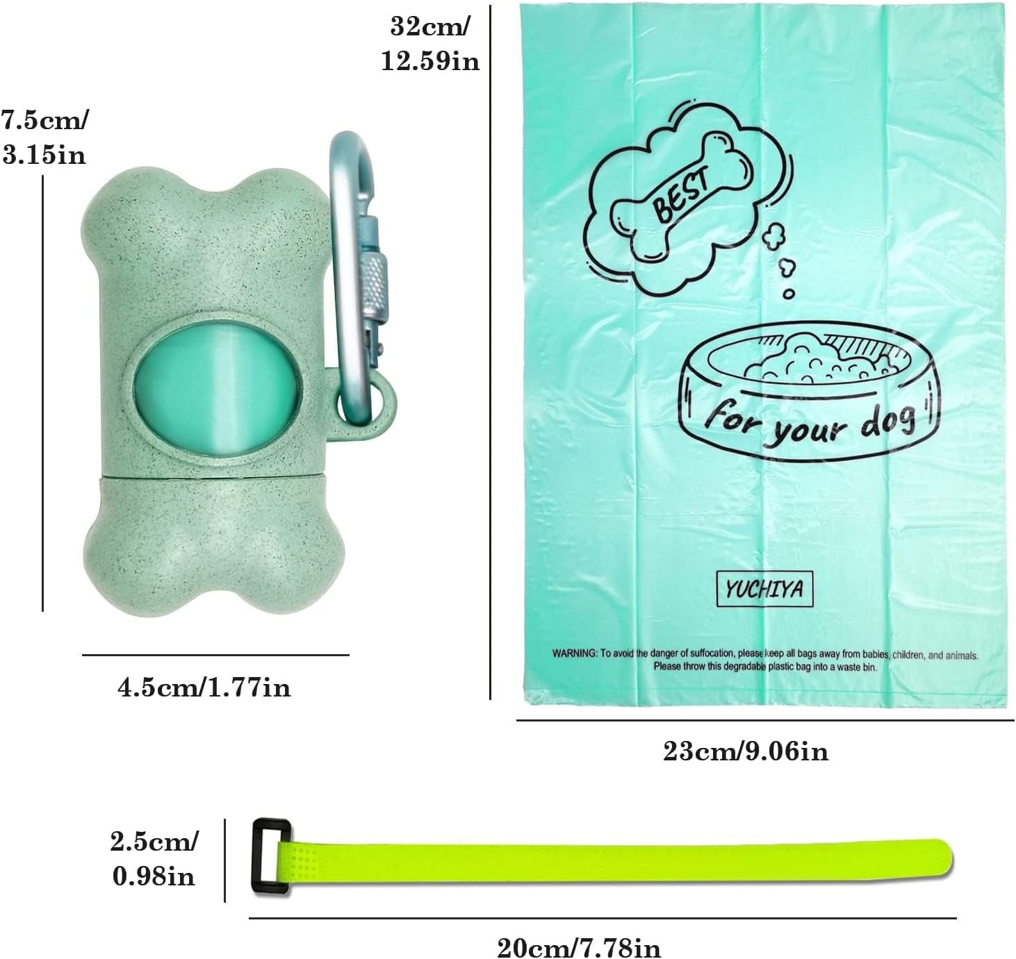 Dog Poop Pickup Bags Holder Dispenser with Standard-Sized Leak-Proof Scented Doggy Waste Bags and Carabiner with Safety Lock&Fastener Never Loose on Leash Lead Again (1 Holder 195 Bags, Blue).