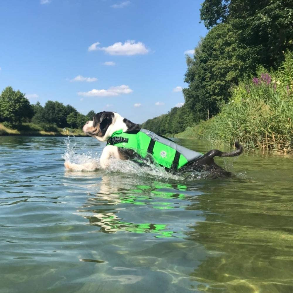 Dog Life Jacket with Removable Front Float, Life Vest for Dogs with Reflective Trims & Extra Padding for Swimming & Boating, Bright Green, S.