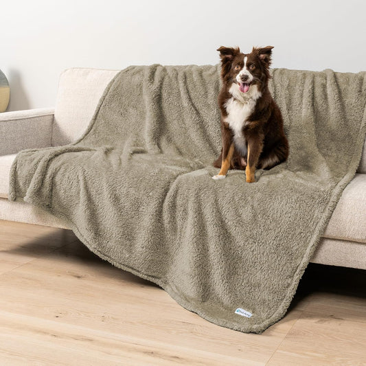 Fluffy Waterproof Dog Blanket for Bed Large Dogs, Soft Warm Pet Sherpa Throw Pee Proof Couch Cover, Reversible Cat Blanket Sofa Crate Kennel Protector, Washable Mat (Taupe Camel, 60X80).