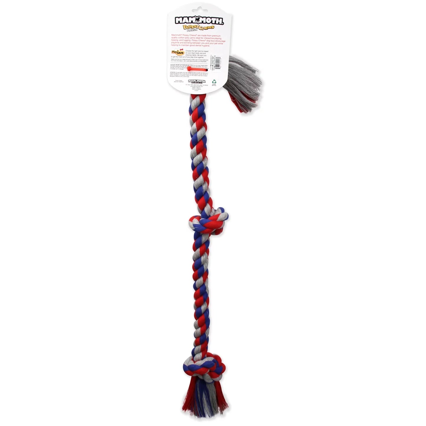 Flossy Chews Cottonblend 3 Knot Tug Rope Dog Toy, Extra-Large, 36", Assorted Colors.