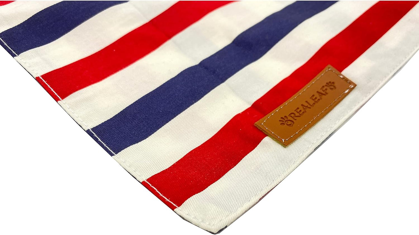 4Th of July Dog Bandanas 2 Pack, Reversible American Flag Pet Scarf for Boy and Girl, Premium Durable Fabric, Patriotic Bandana for Large and Extra Large Dogs (X-Large).