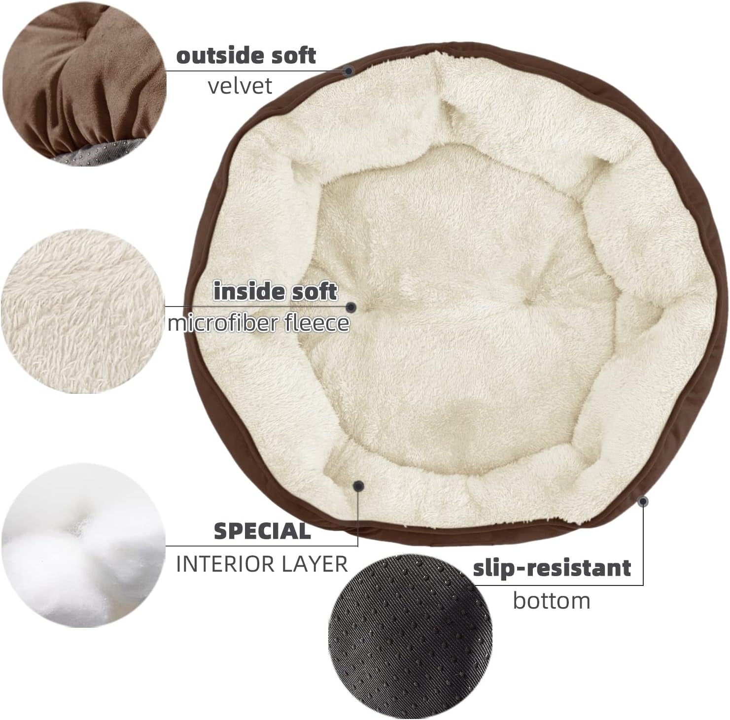 Small Dog Bed for Small Dogs, Cat Beds for Indoor Cats, Pet Bed for Puppy and Kitty, Extra Soft & Machine Washable with Anti-Slip & Water-Resistant Oxford Bottom, Brown, 20 Inches.