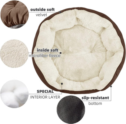 Small Dog Bed for Small Dogs, Cat Beds for Indoor Cats, Pet Bed for Puppy and Kitty, Extra Soft & Machine Washable with Anti-Slip & Water-Resistant Oxford Bottom, Brown, 20 Inches.