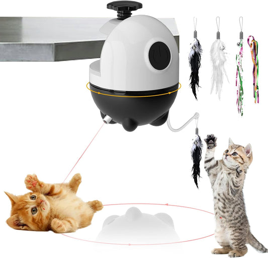 Cat Toys Interactive - 2 in 1 Laser and Cat Feather Toys Kitten Toys, Automatic Cat Toys for Indoor Cats Play Chase Exercise, with 2 Pcs Feather and Streamer Tape Replacements.