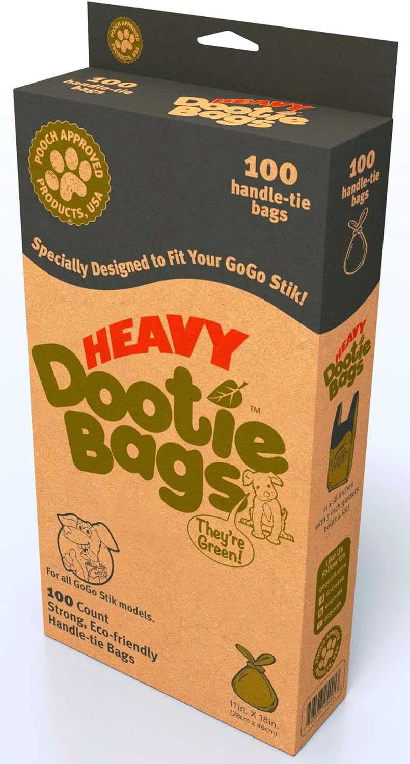 HEAVY Dootie Bags with EZ Tie Handles. Clean and Convenient for Pet Dog Poop, Cat Litter. Multi-Use. Great for Swivel Bin and  Scoopers. Made with Cornstarch. Strong, Leakproof and Very Large.