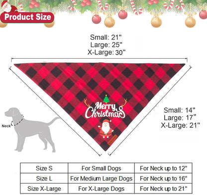 2 Pack Dog Bandana Christmas Classic Plaid Pet Scarf Triangle Bibs Kerchief Merry Christmas Santa Snowman Bandana for Medium Large Dogs Pets (Large).