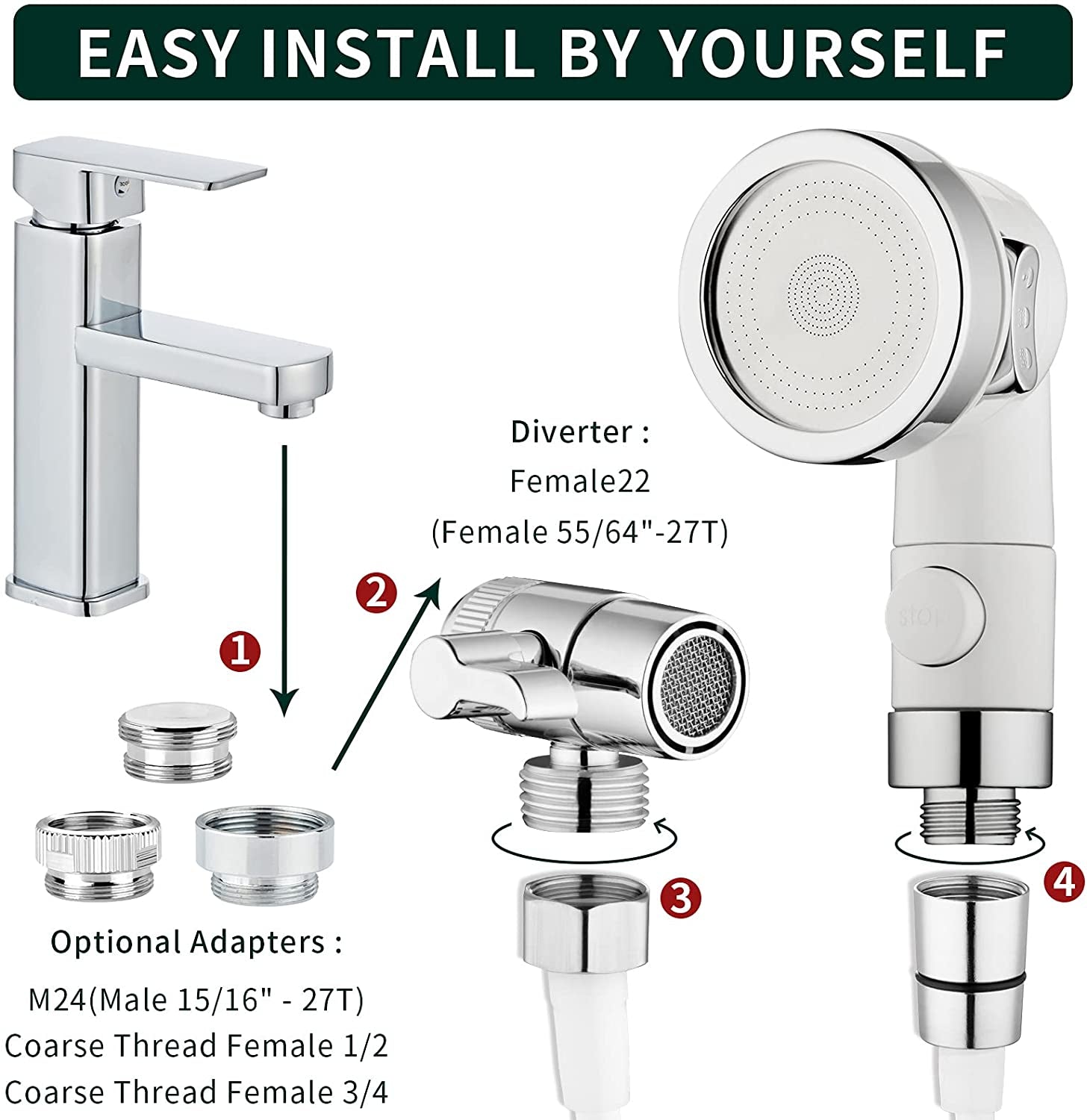 Sink Faucet Sprayer Attachment, Shower Head Attaches to Tub Faucet, Dog Bathing Hose Shower Set for Laundry Bathroom Kitchen.