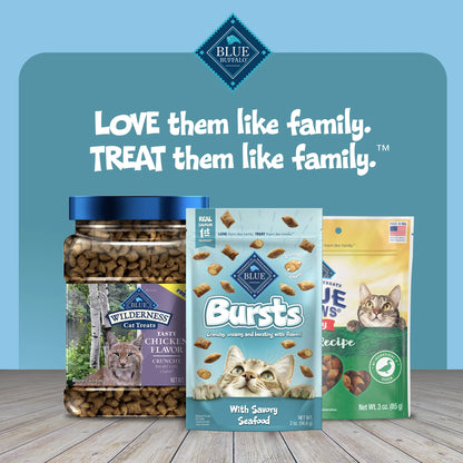 Bursts Crunchy & Creamy Cat Treats, Great for Training, Seafood, 12-Oz. Tub.