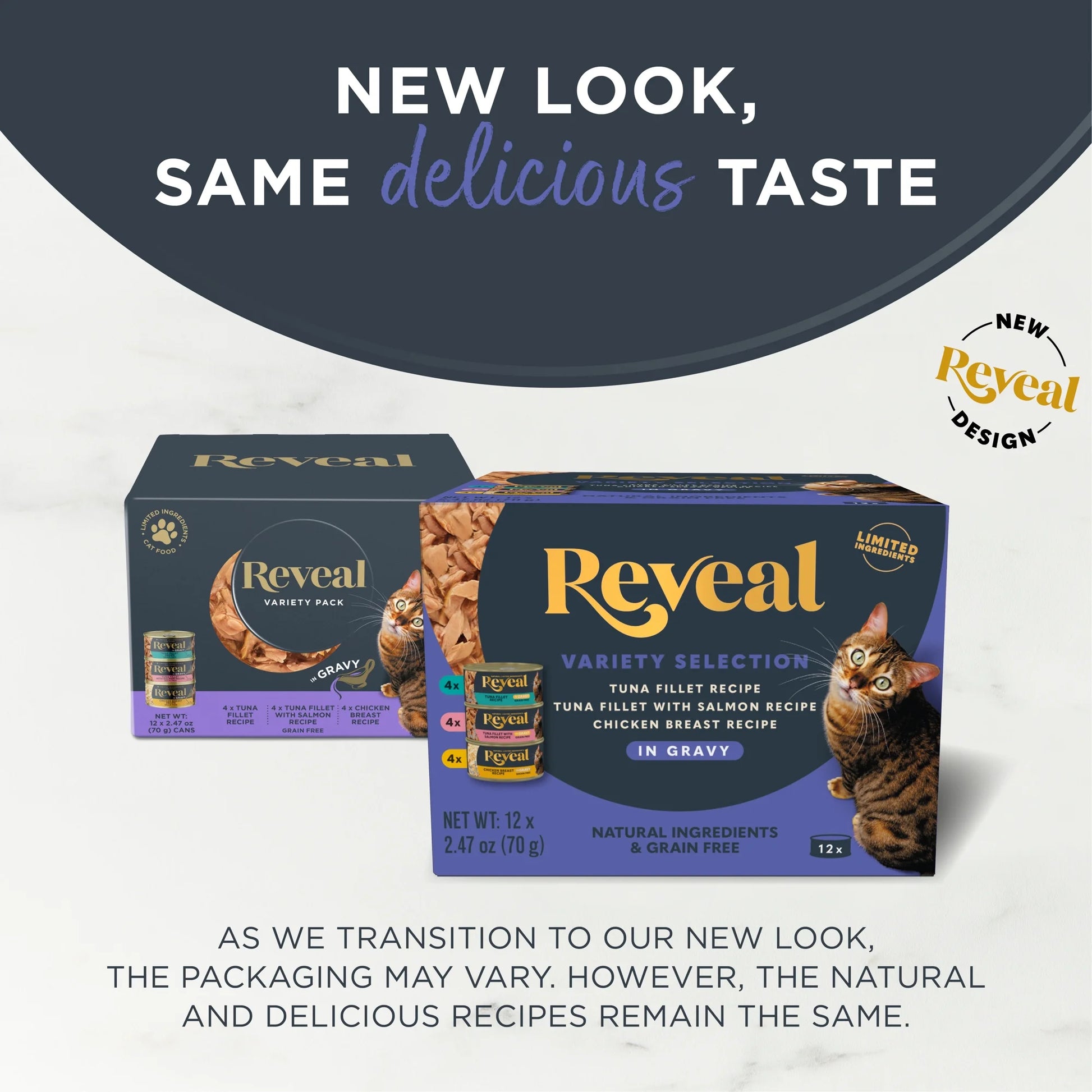 Reveal Natural Wet Cat Food, Fish & Chicken in Gravy Variety Pack, 12 X 2.47 Oz Cans.