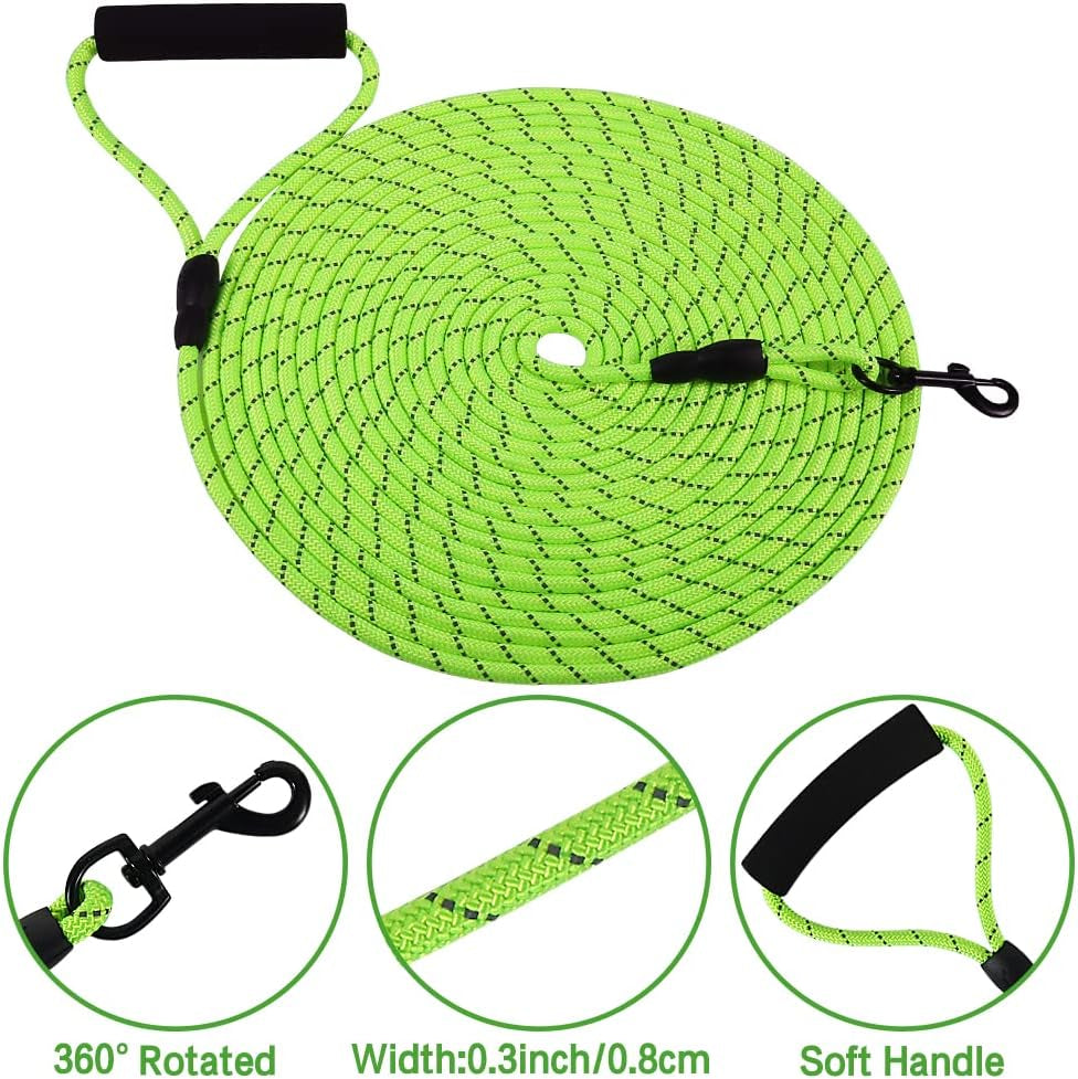 Floating Long Dog Leash, 32Ft Dog Training Leash for Swimming and Lake, Reflective Long Rope Lead with Soft Handle for Outside, Yard, Camping, Hiking and Beach (Green).