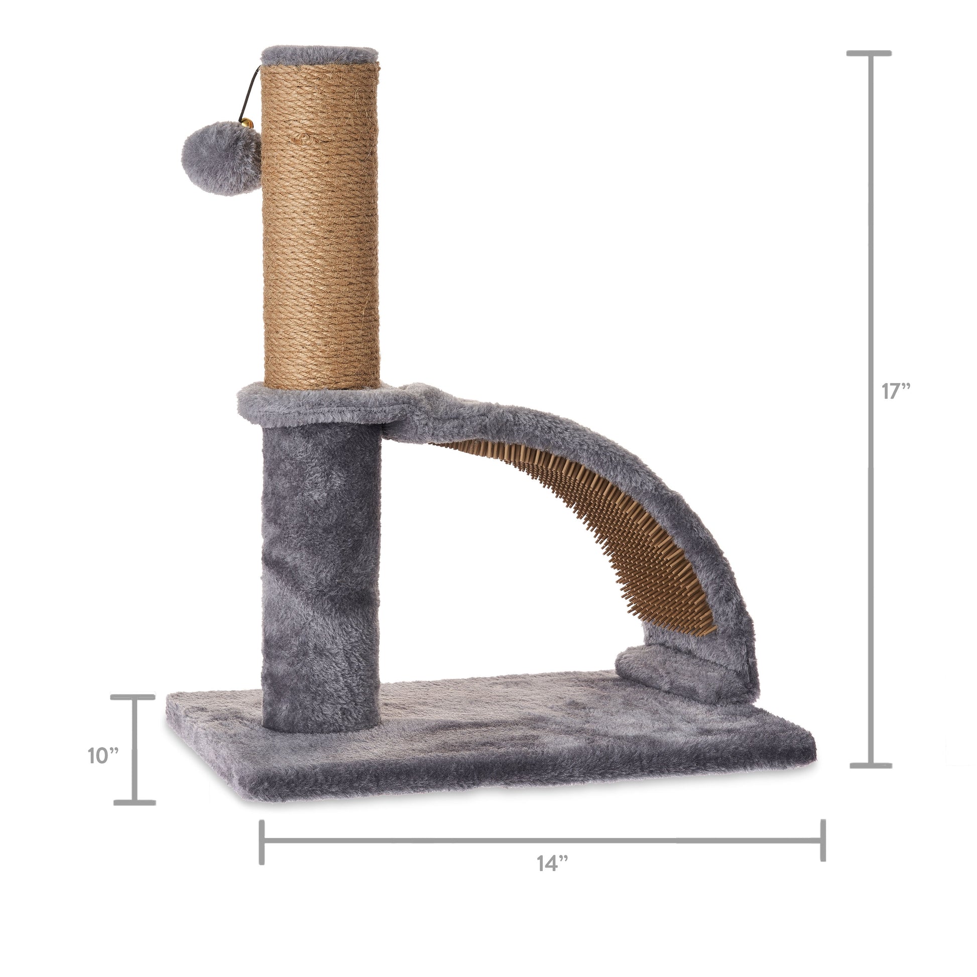 17"Deluxe Jute Cat Scratching Post with Arch Grooming Massager, Gray, Pack of 1.