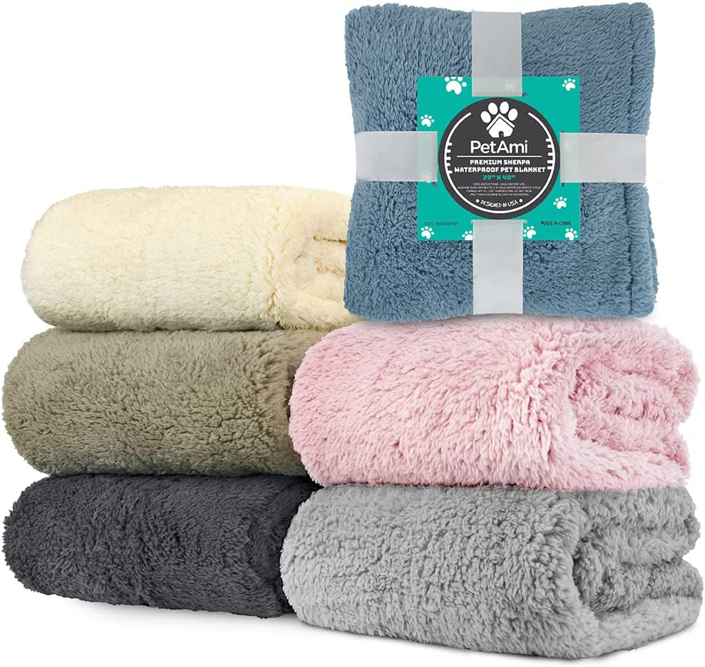 Fluffy Waterproof Dog Blanket for Small Medium Dogs, Soft Warm Pet Sherpa Throw Pee Proof Couch Cover, Reversible Cat Puppy Bed Blanket Sofa Protector, Plush Washable Pad (Taupe Camel, 24X32).