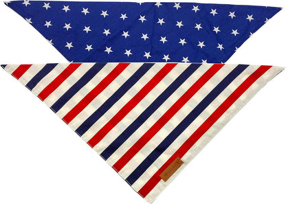 4Th of July Dog Bandanas 2 Pack, Reversible American Flag Pet Scarf for Boy and Girl, Premium Durable Fabric, Patriotic Bandana for Large and Extra Large Dogs (X-Large).