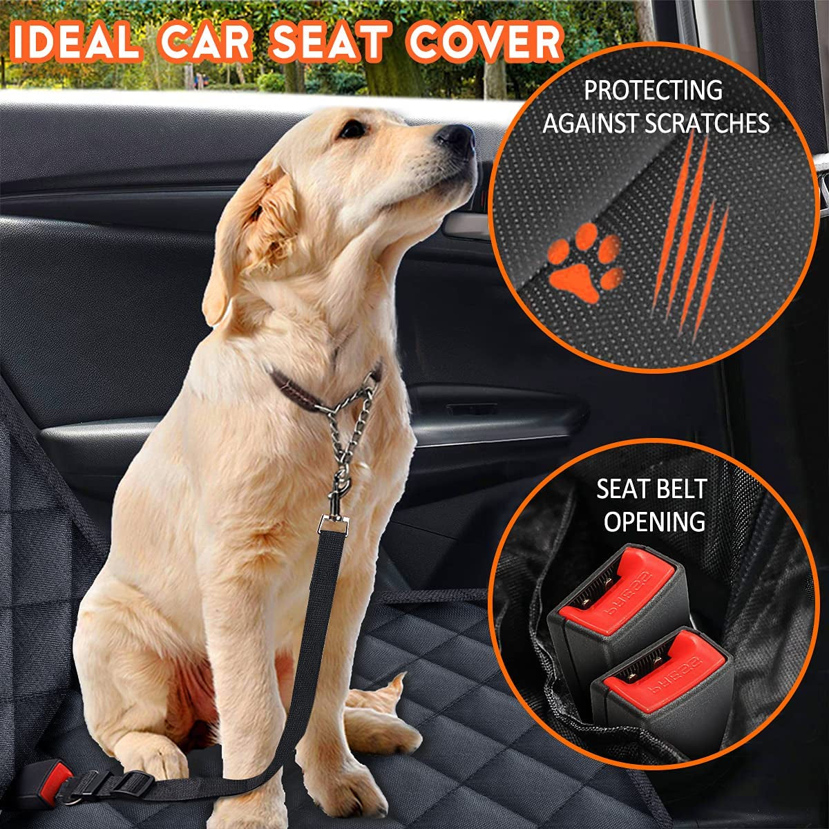Premium Waterproof Dog Car Seat Cover - Non-Slip Back Seat Protector for Cars, Trucks & SUVs - Fits Middle Armrest - Black.