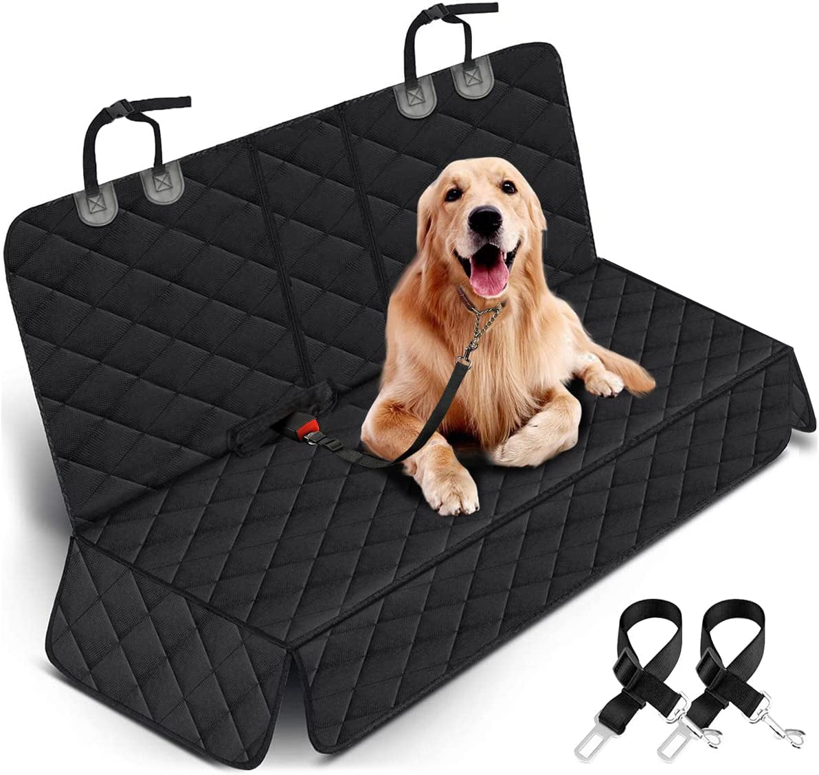 Premium Waterproof Dog Car Seat Cover - Non-Slip Back Seat Protector for Cars, Trucks & SUVs - Fits Middle Armrest - Black.