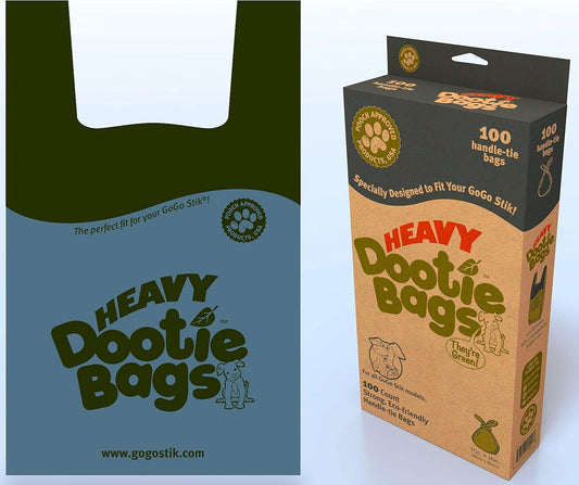 HEAVY Dootie Bags with EZ Tie Handles. Clean and Convenient for Pet Dog Poop, Cat Litter. Multi-Use. Great for Swivel Bin and  Scoopers. Made with Cornstarch. Strong, Leakproof and Very Large.