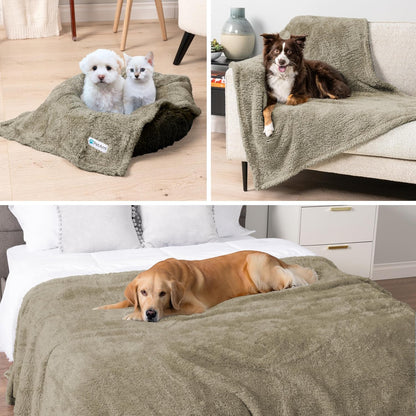 Fluffy Waterproof Dog Blanket for Small Medium Dogs, Soft Warm Pet Sherpa Throw Pee Proof Couch Cover, Reversible Cat Puppy Bed Blanket Sofa Protector, Plush Washable Pad (Taupe Camel, 24X32).